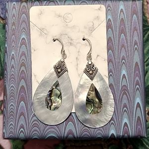 Blue mother of pearl earrings with abalone inset